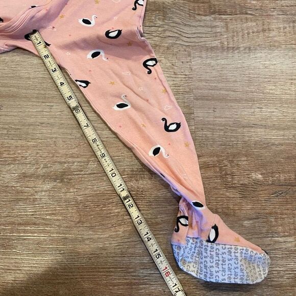Carters One Piece Footed Pajamas  Peach Swan Star Pattern Snug Fit Size 5T - Picture 7 of 9